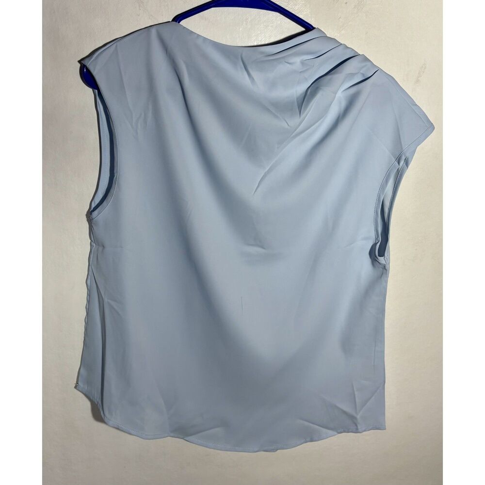 Women's Light Blue Blouse Size Small Pleated Cap Sleeve Keyhole Dressy Top
